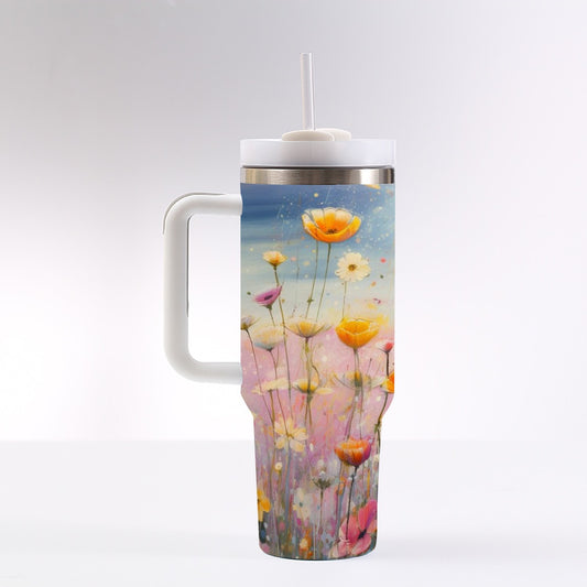 40 Oz Stainless Steel Tumbler – Insulated Travel Cup With Handle & Straw