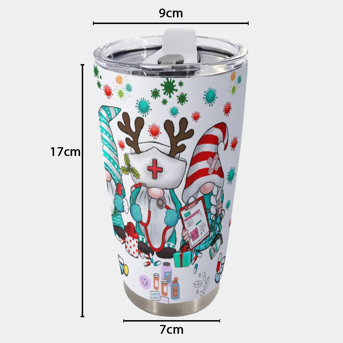 X-NurseGnomes-INT - Stainless Steel Mug - Personalized 20oz Insulated Travel Cup With Spill Proof Lid