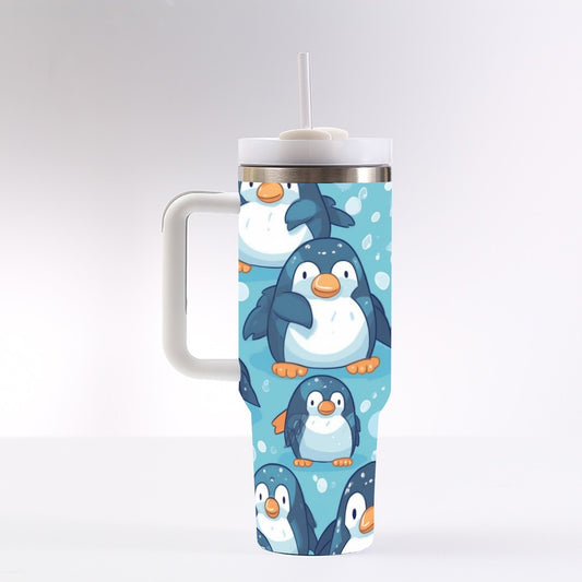 40 Oz Stainless Steel Tumbler - Large Capacity Travel Cup With Straw & Handle