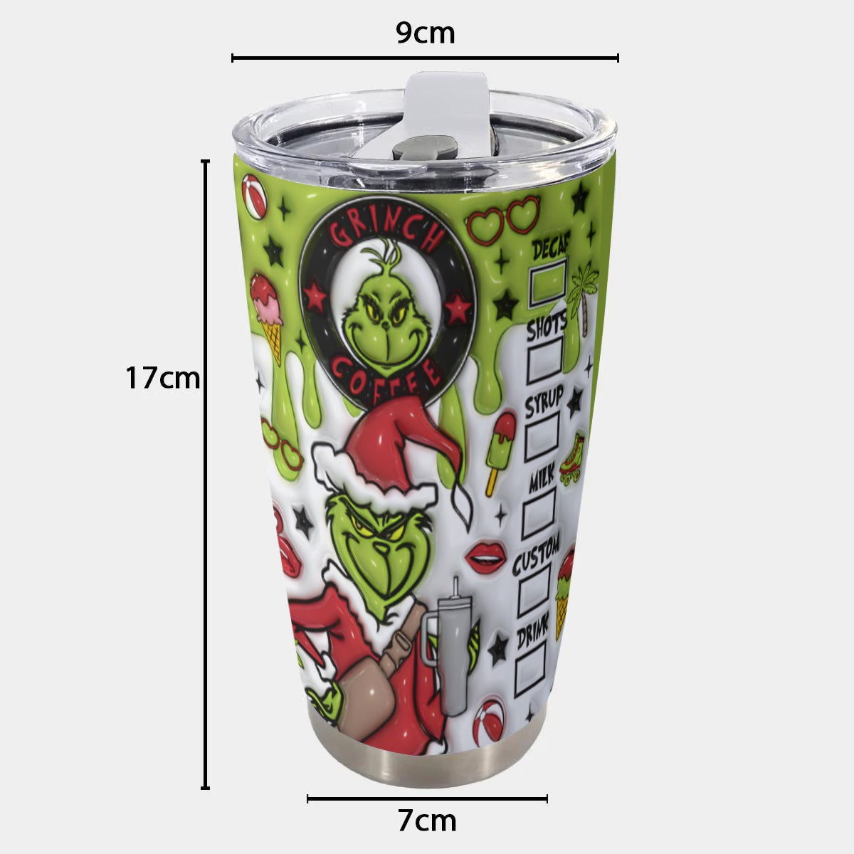 X-SBGrinch-INT - Stainless Steel Mug - Personalized 20oz Insulated Travel Cup With Spill Proof Lid