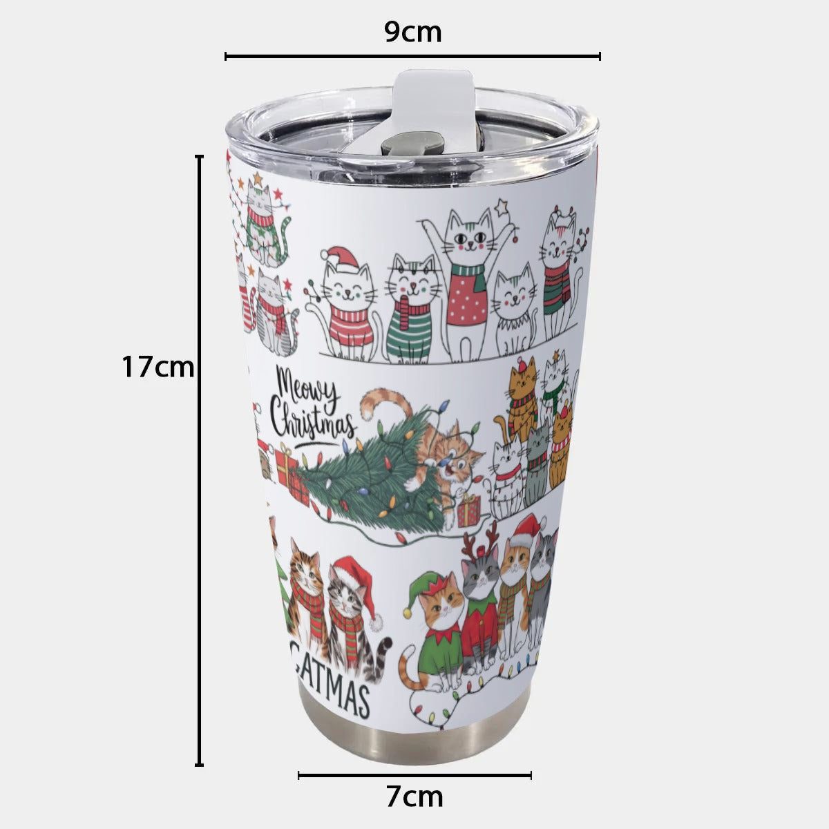 X-ChristmasCats-INT - Stainless Steel Mug - Personalized 20oz Insulated Travel Cup With Spill Proof Lid