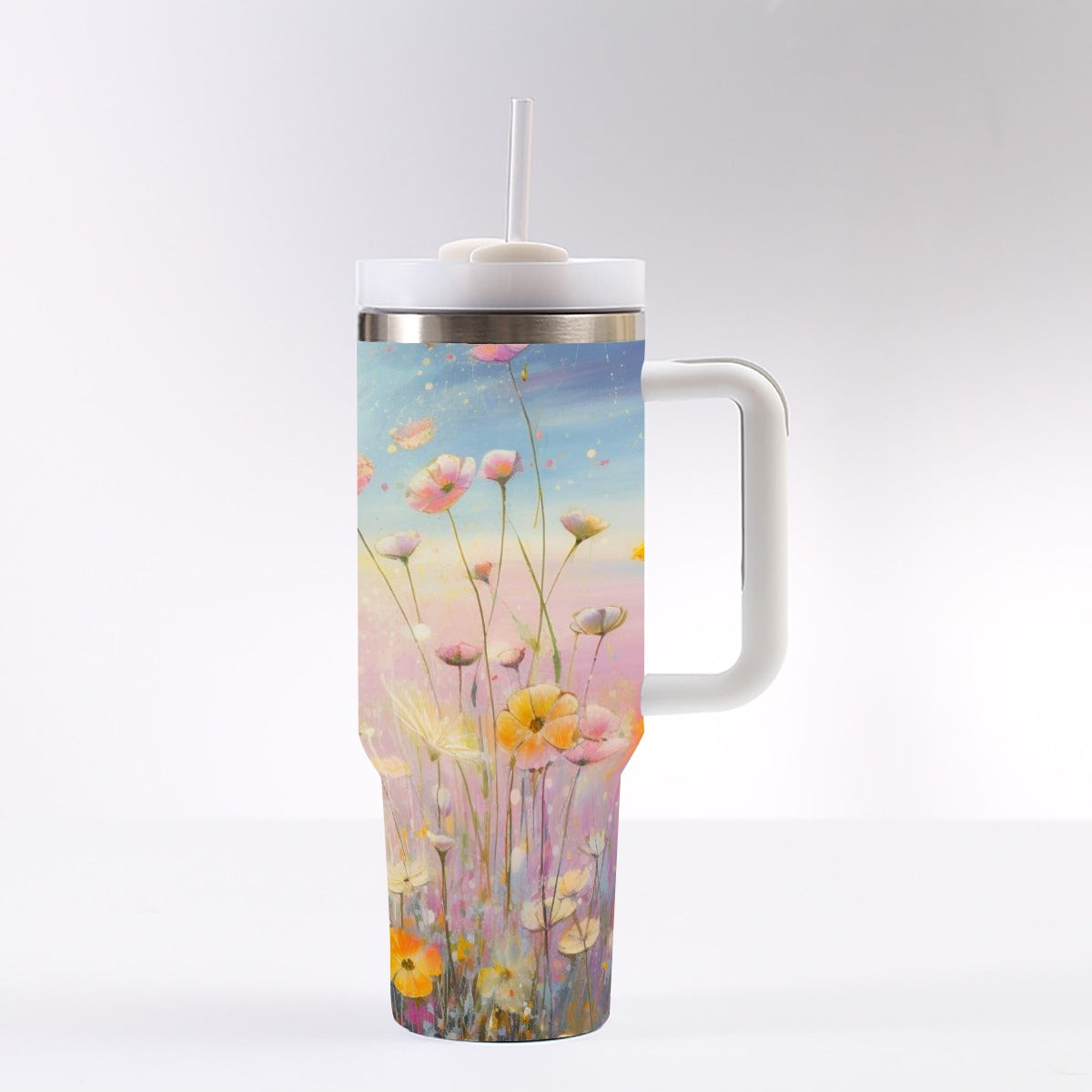 40 Oz Stainless Steel Tumbler – Insulated Travel Cup With Handle & Straw