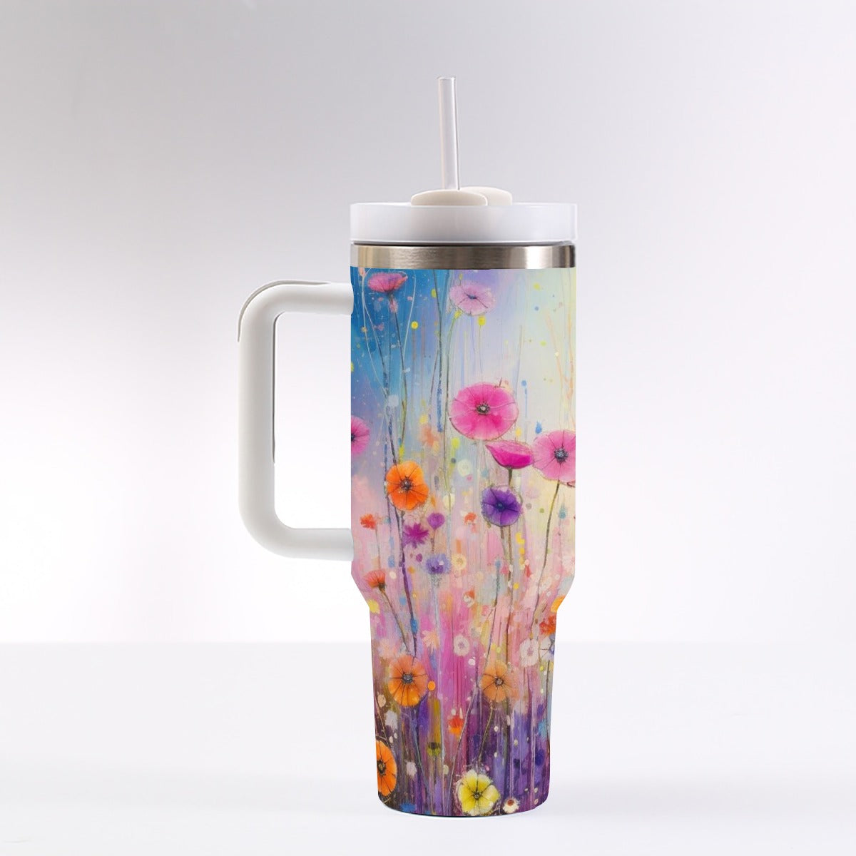 40 Oz Stainless Steel Tumbler - Insulated Water Bottle With Leak Proof Lid & Handle