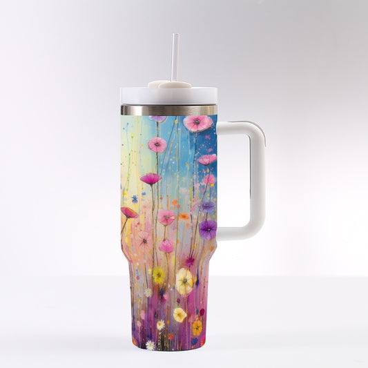 40 Oz Stainless Steel Tumbler - Insulated Water Bottle With Leak Proof Lid & Handle