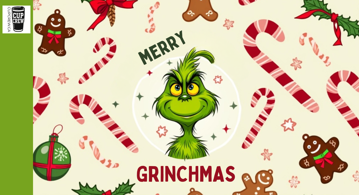 The image is a festive collage featuring various Christmas-themed elements, including a central image of the Grinch surrounded by candy canes, gingerbread men, and other holiday decorations. The text "MERRY GRinchmas" is prominently displayed, indicating the theme of the image.