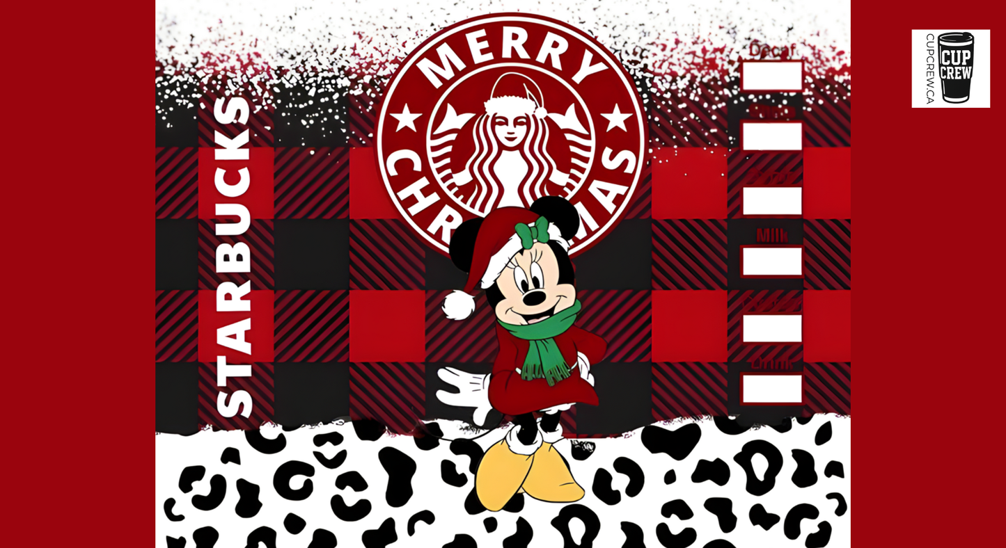 A collage of various images, including a red and white Starbucks logo, a Minnie Mouse character, and a leopard print pattern. The text "MERRY CHRISTMAS" is prominently displayed, suggesting a festive theme related to Christmas.