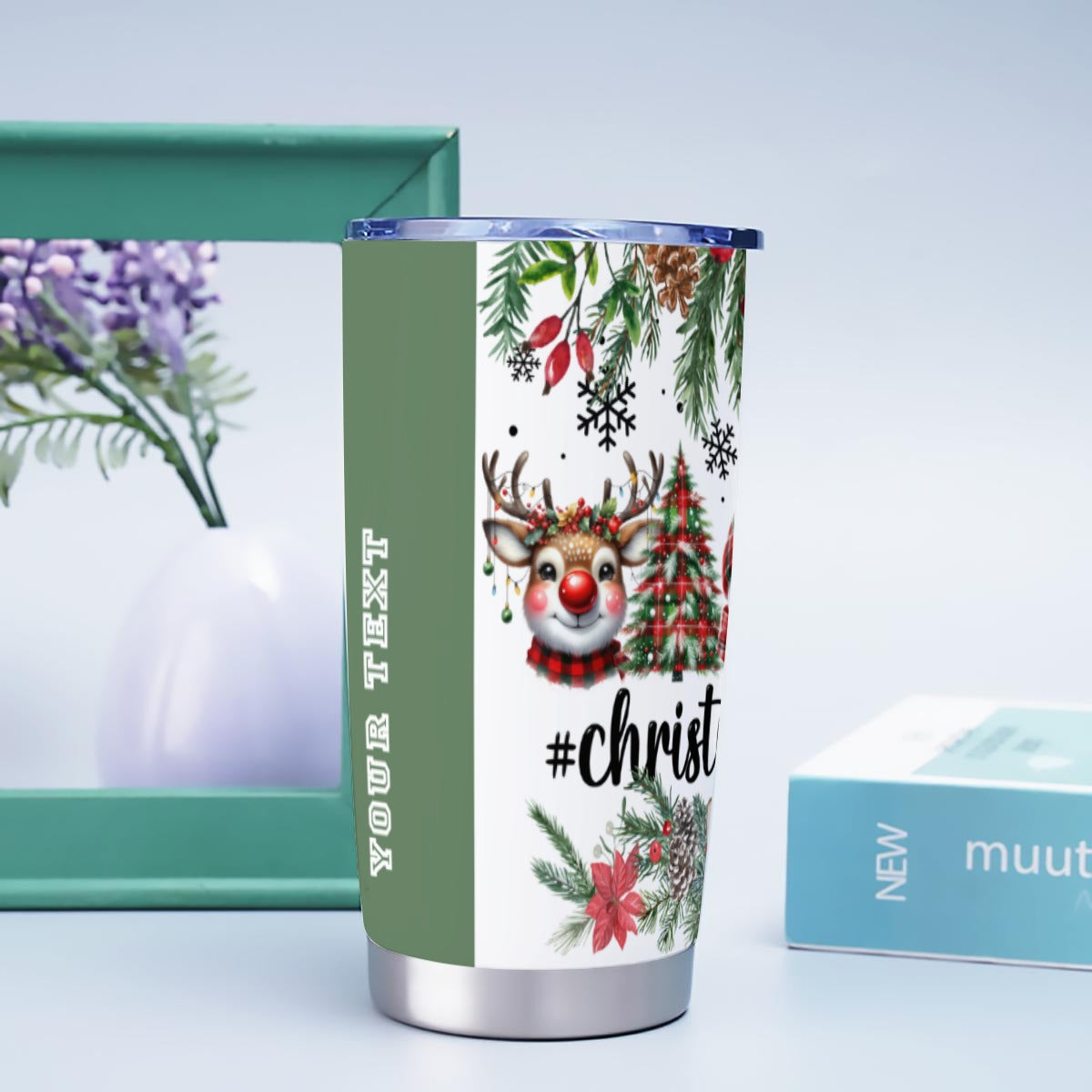 X-ChristmasBasics-INT - Stainless Steel Mug - Personalized 20oz Insulated Travel Cup With Spill Proof Lid