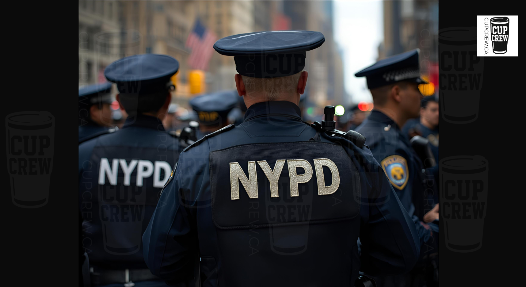 A group of police officers in uniform, with the name "NYPD" prominently displayed on their backs.