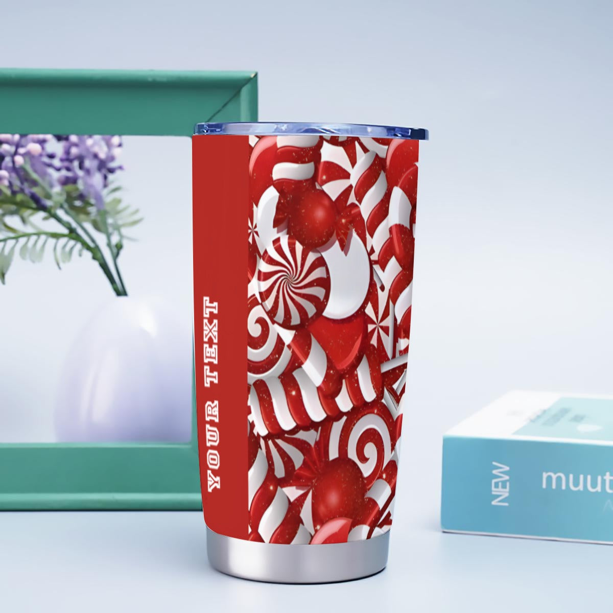 X-CandyCane-INT - Stainless Steel Mug - Personalized 20oz Insulated Travel Cup With Spill Proof Lid