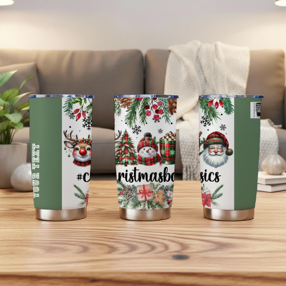 X-ChristmasBasics-INT - Stainless Steel Mug - Personalized 20oz Insulated Travel Cup With Spill Proof Lid