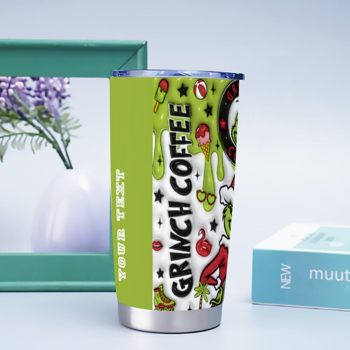 X-SBGrinch-INT - Stainless Steel Mug - Personalized 20oz Insulated Travel Cup With Spill Proof Lid