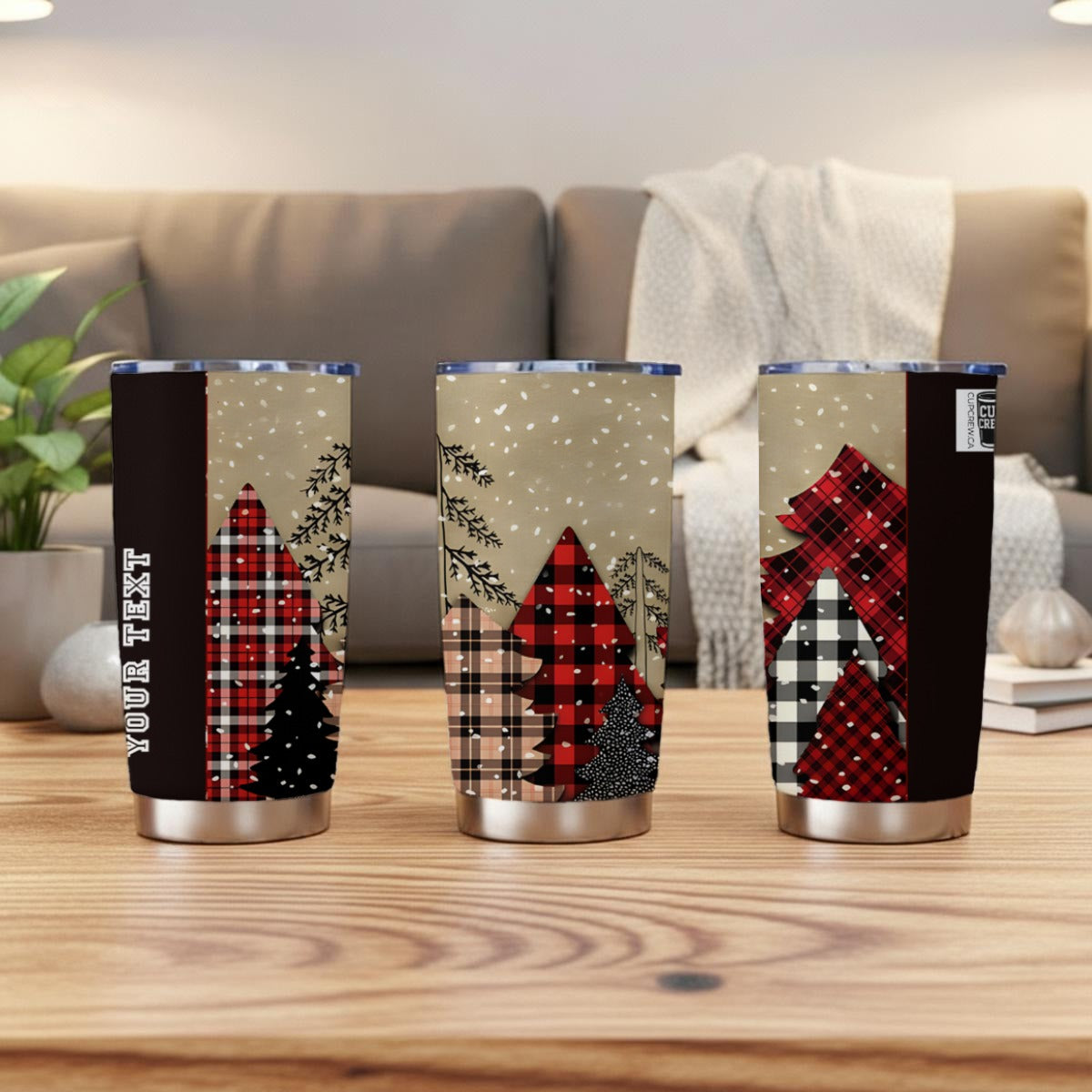 X-PatchworkTrees-INT - Stainless Steel Mug - Personalized 20oz Insulated Travel Cup With Spill Proof Lid